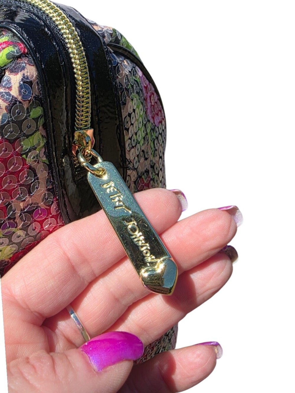 Betsey Johnson Y2K Sequin Leopard Rose Satchel Shoulder Bag Patent Purse - Picture 7 of 15